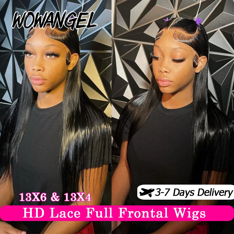 

Wow Angel 13x6 HD Lace Front Wigs Melt Skins Human Hair Wigs 13x4 HD Full Frontal Silk Straight Wig 250% 34 inches Pre-plucked