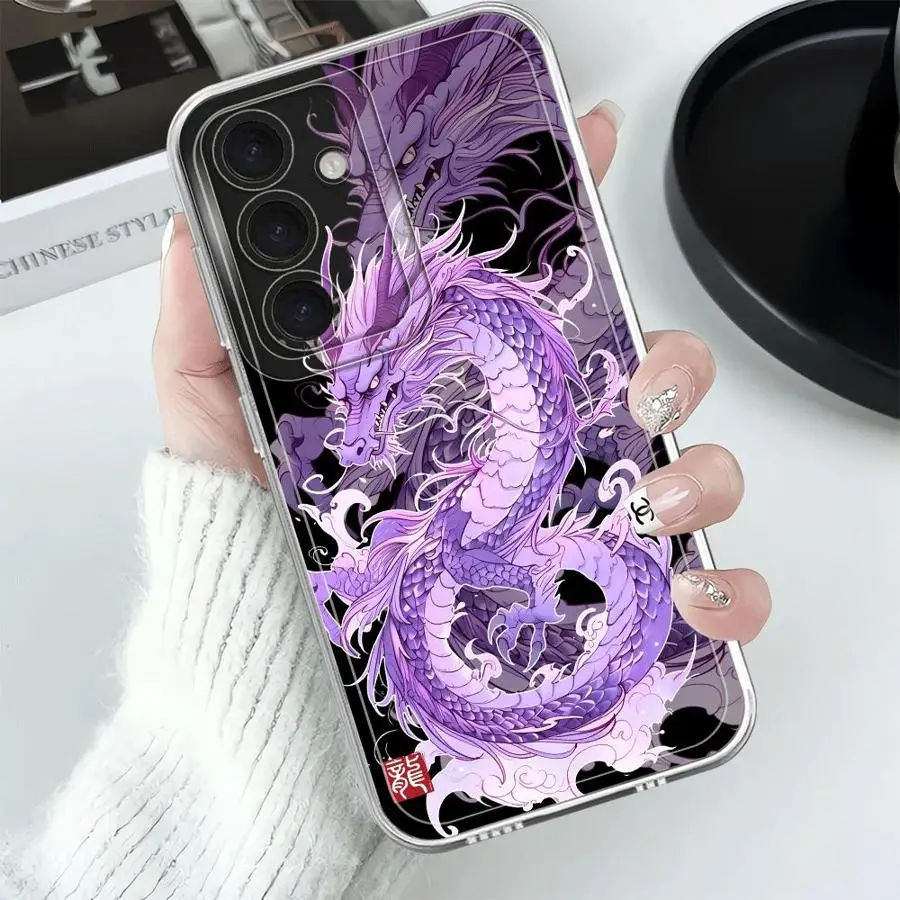 لينة غطاء الهاتف حقيبة لهاتف سامسونج غالاكسي A55 A23 A14 A56 A15 A33 A25 A26 A24 A36 A13 A73 A54 A34 A35 التنين الصيني الفاخر