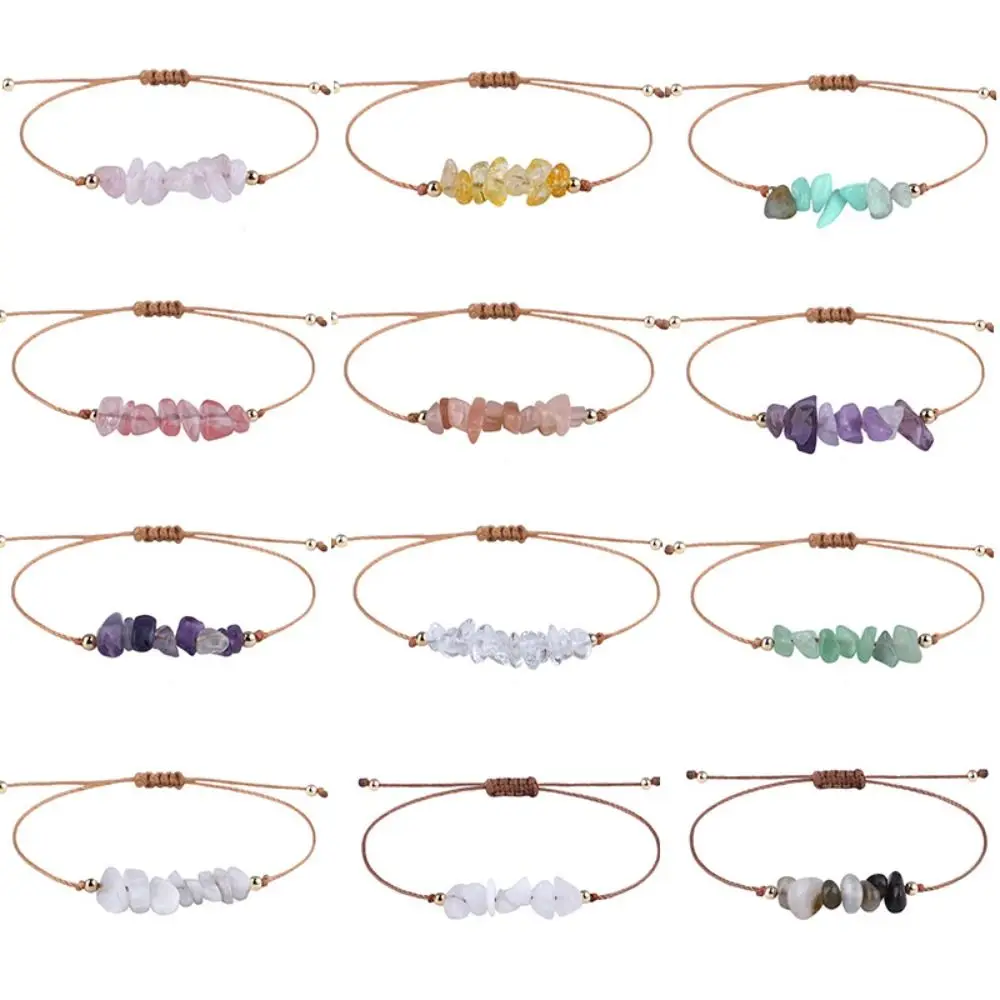 Rope Amethysts Natural Stone Women Jewelry Accessories Bohemia Bracelet Beach Body Jewelry Crystal Gravel Bracelets DIY