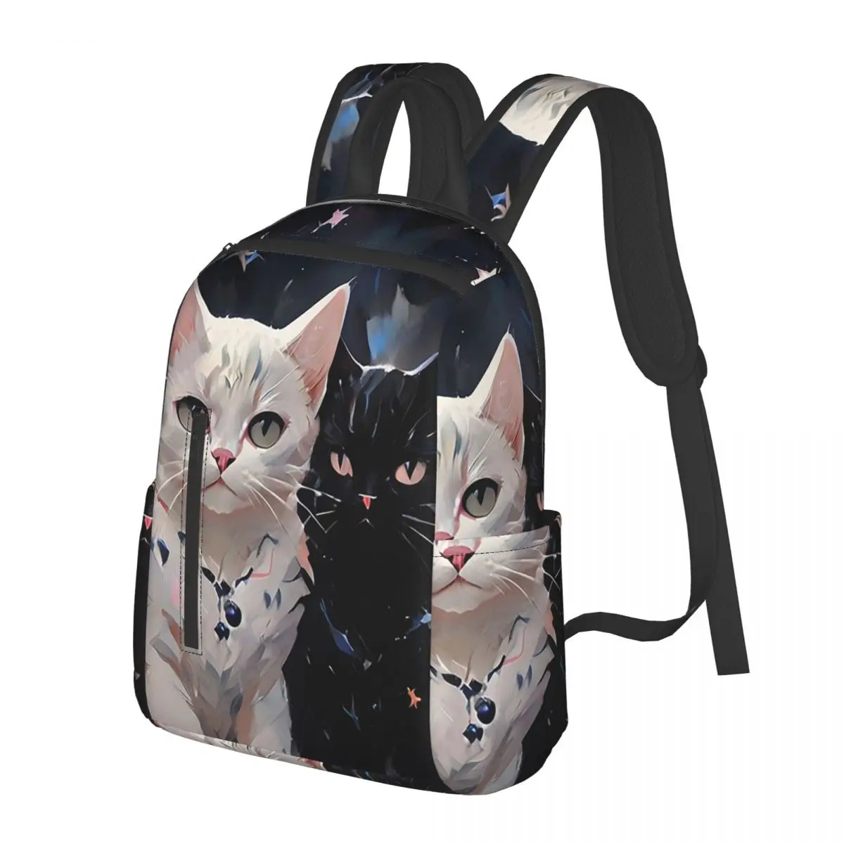 

Black Cat And White Cat Print Student Backpack School Bag Hiking Travel Daypack for Boys Girls Bookbag Shoulder Bags