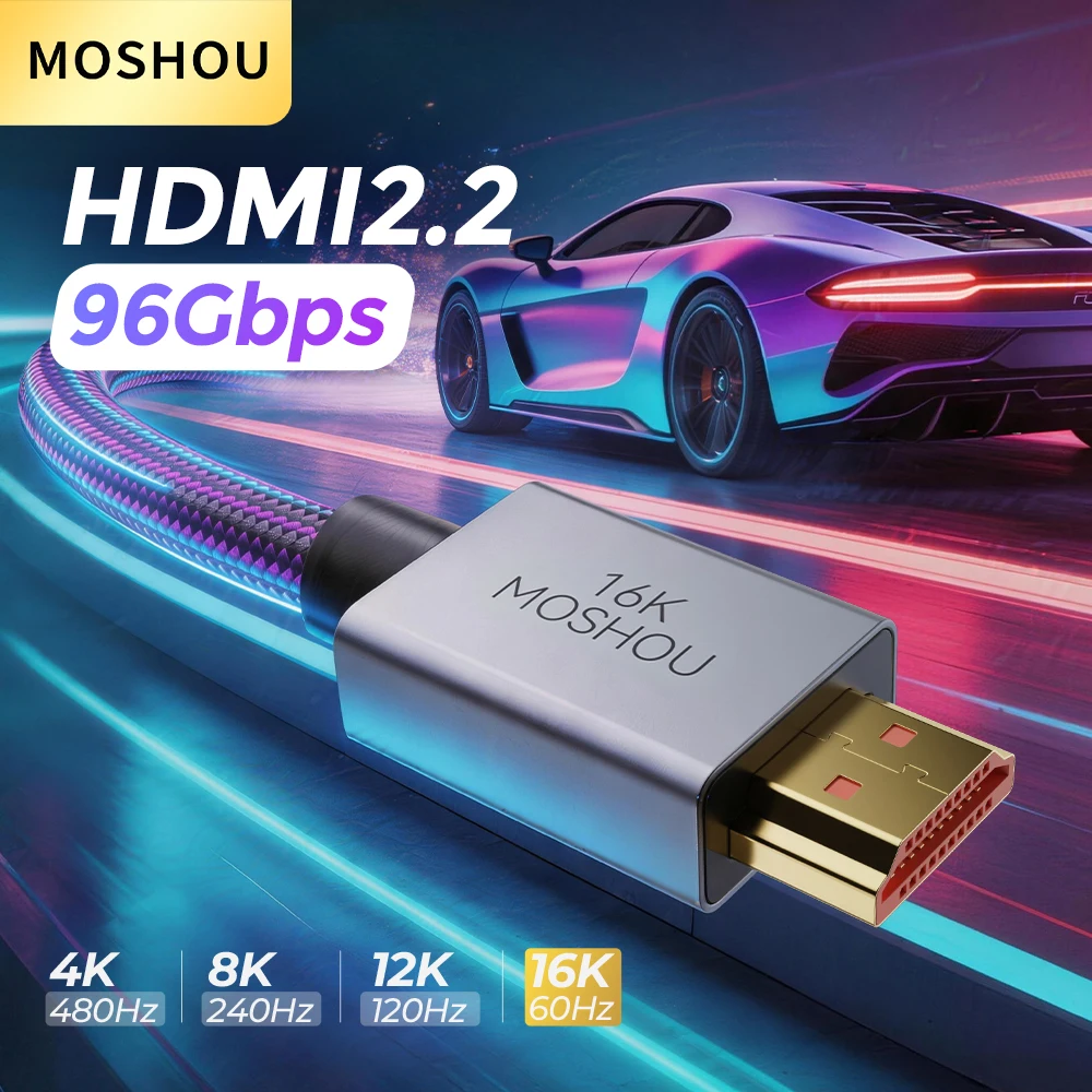 16K HDMI Cable 96Gbps Ultra High Speed HDMI 2.2 Cable 16K@60Hz 8K@120Hz 4K@480Hz HDCP 2.2&2.3 Dynamic HDR eARC DTS:X