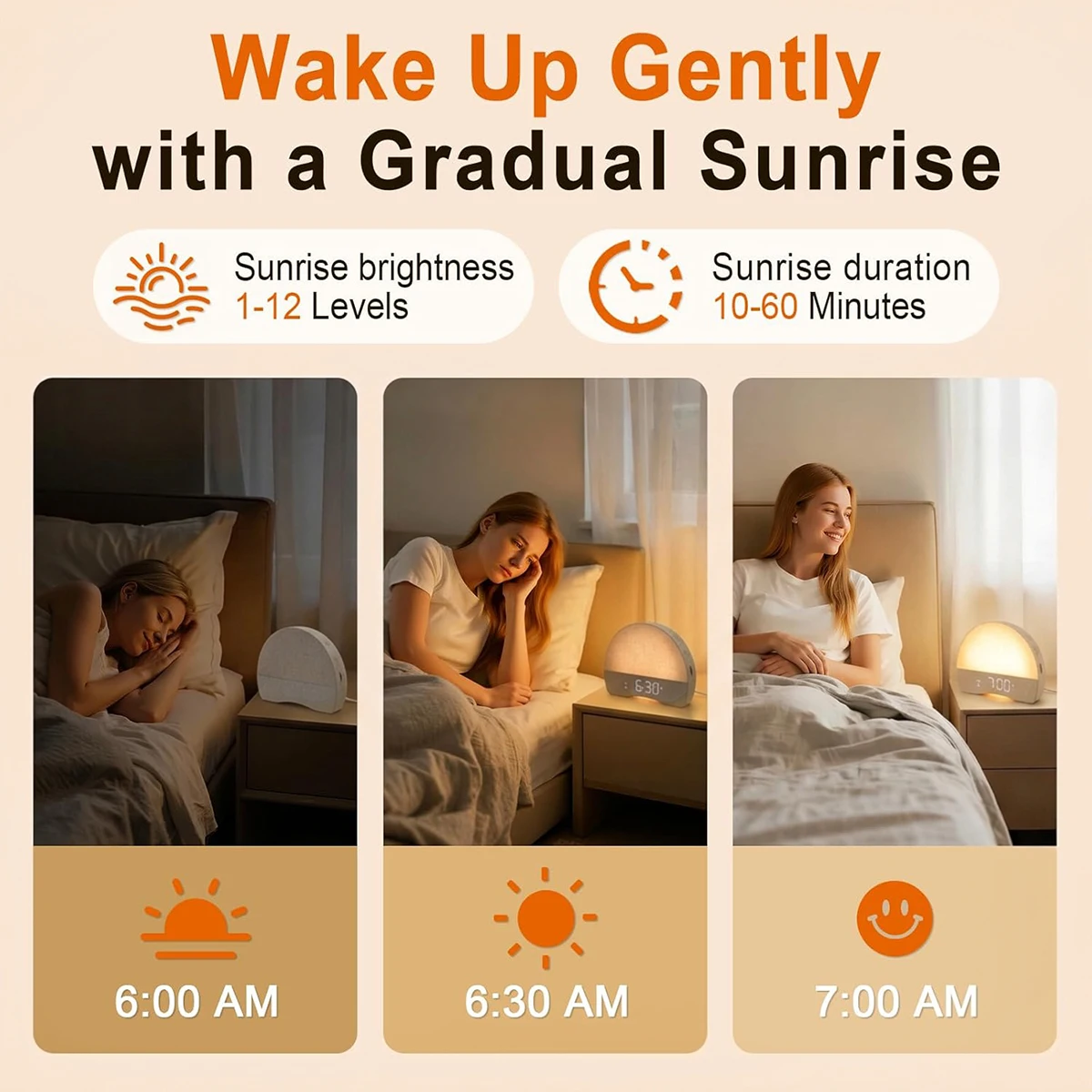 Sunrise Alarm Clock White Noise Machine Wake Up Light for Bedroom with 30 Soothing Sounds Dimmable Night Light for Heavy Sleeper