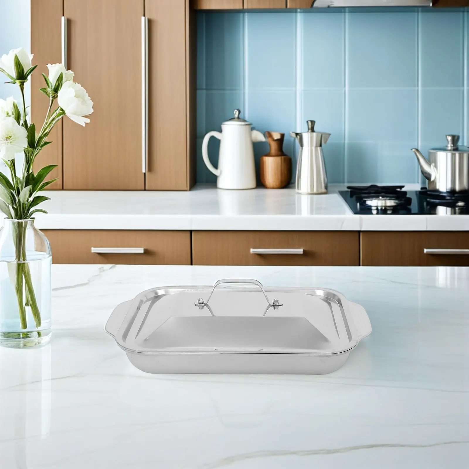 Baking Tray Rectangular Grill Plate Oven Stainless Steel Fish Pan Cookie Steaming Non Stick Frying Pans Platter Serving view 3