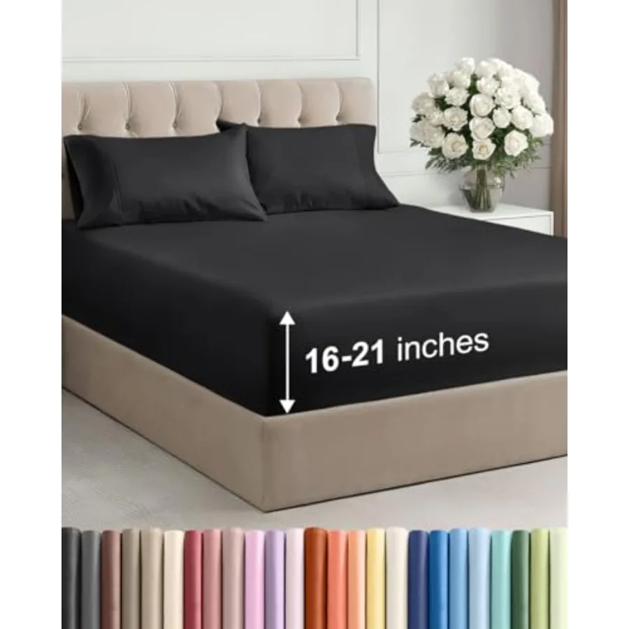 

Extra Deep Pocket Cal Size Sheet Set - 4 Pcs Breathable and Cooling Bed Sheets - Hotel Luxury Bedding with 16 to 21 inch Extra