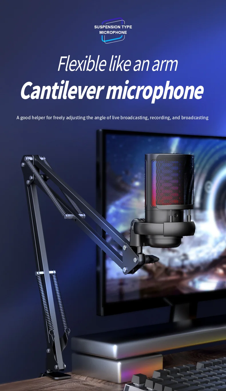 ME6S USB Condenser Gaming Professional Podcast Microphone Studio Recording Microphone Ampliant RGB Gaming Microphone