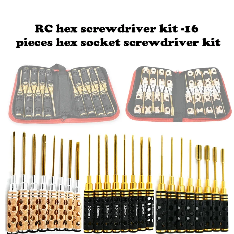 

RC Hex Driver Set - 16pcs Hex Allen Screwdriver Kit Hex Nut Driver Set Wrench Key Driver Tool for Rc Car Trxs Helicopter