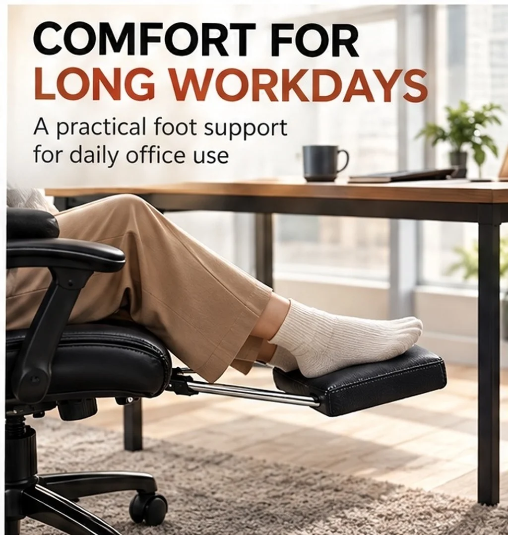 Office Chair Footrest Retractable Metal Foot Support for Desk Chair Stainless Steel Iron Frame Adjustable Foot Rest Cushion Home