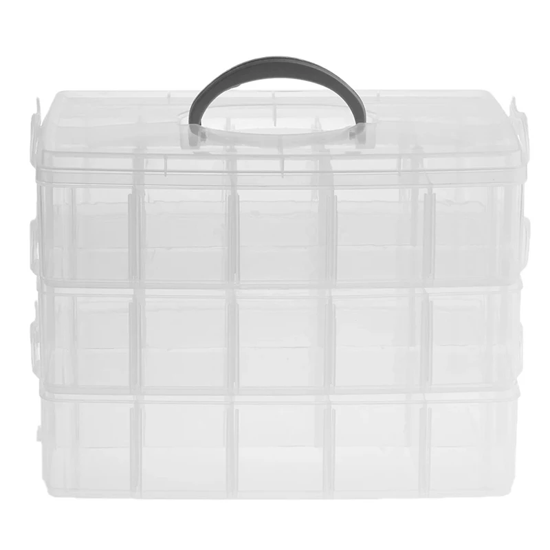 3 Layer Stackable Clear Plastic Jewelry Beads Box Organizer Storage Case Container With Adjustable Dividers 30 Grids