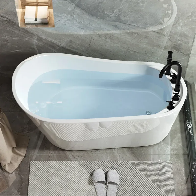 for Wholesale Freestanding Integrated Acrylic Bathtub Household Small Apartment Boat Shaped Internet Celebrity Hotel B and B