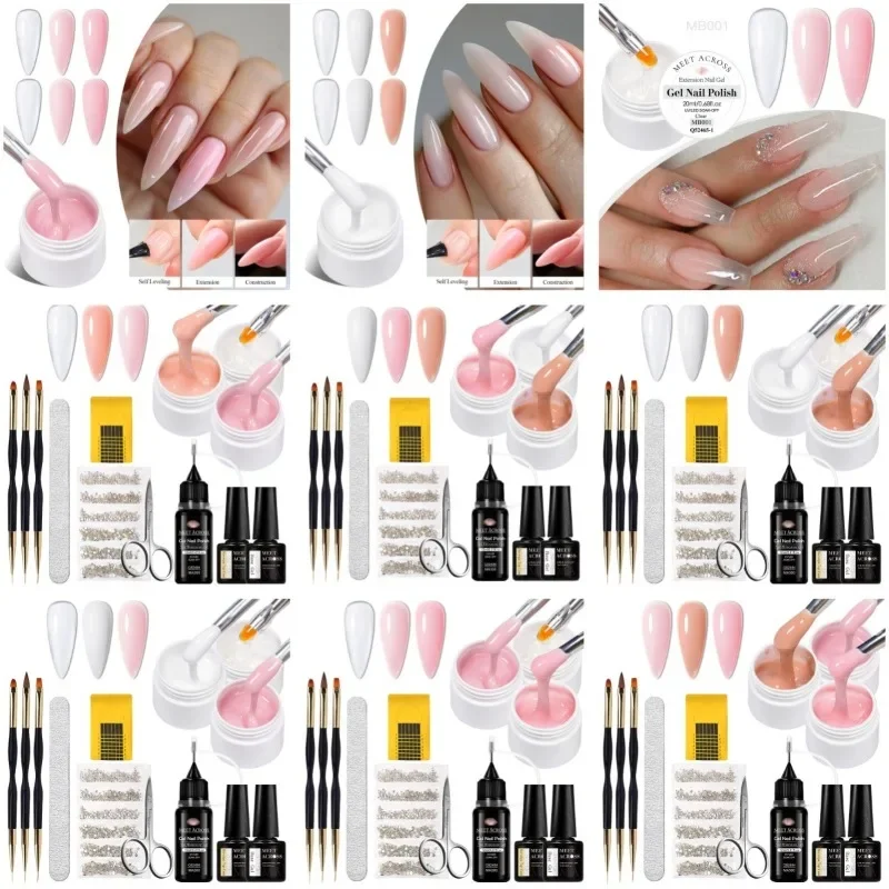 MEET ACROSS 13PCS/Set Quick Extension Nail Gel Nude White Pink Gel Nail Polish UV Semi Permanent Nails Art For Manicure Tools