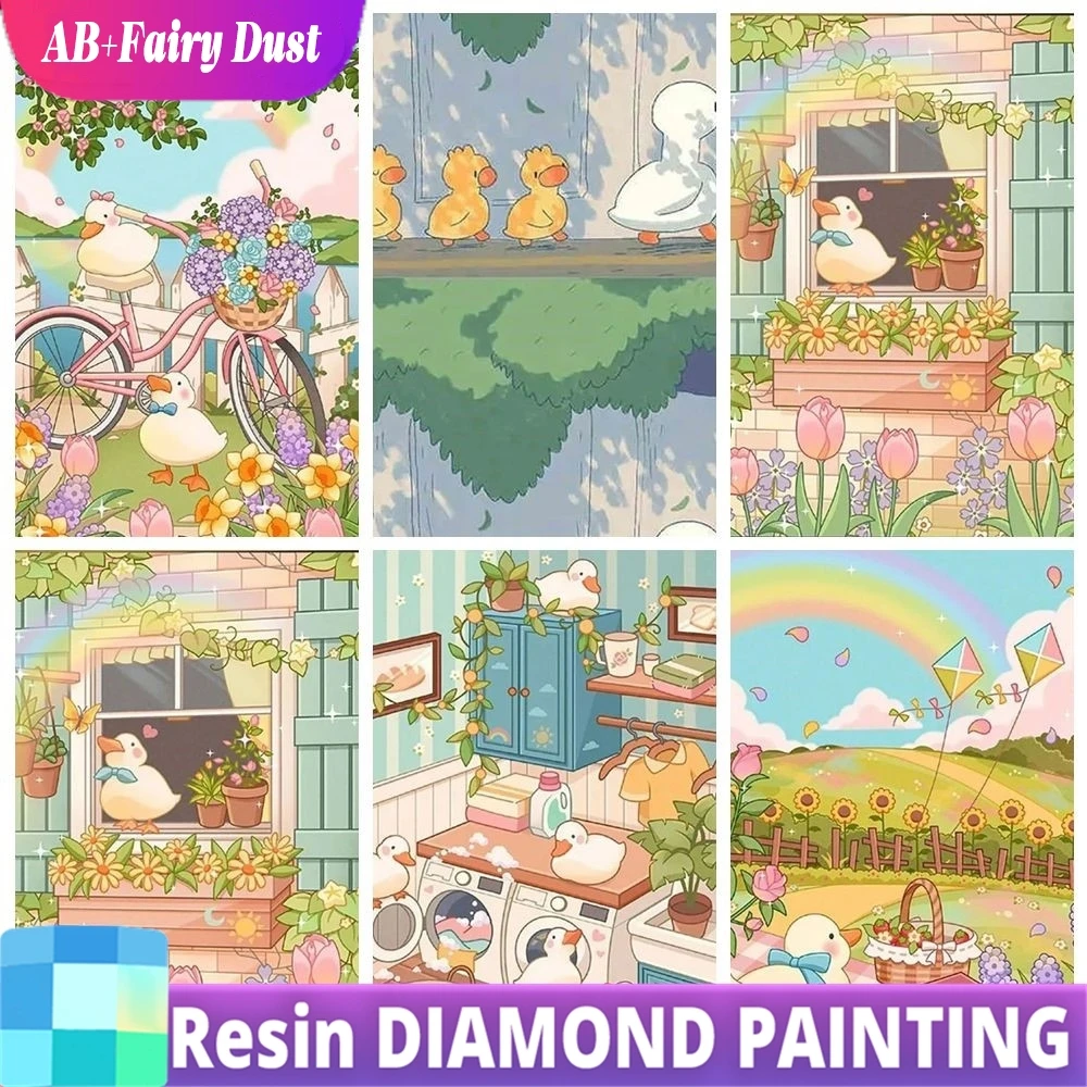 Resin Fairy Dust AB Diamond Art Painting Children's Cartoon Cute Duckling Anime DIY Handmade Mosaic Embroidery Home Decor