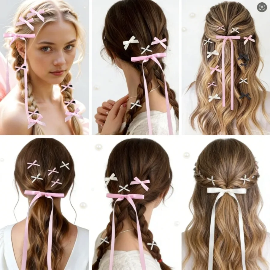 Black Solid Color Bow Hair Clips, Premium Polyester-Cotton Alligator Hair Clips for Women - Image 4