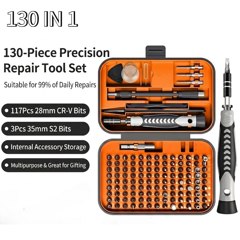 

130 in 1 Precision Screwdriver Set Cr-V Steel Portable Manual Hand Tool Kit Magnetic Bits for Laptop Phone Household Maintenance
