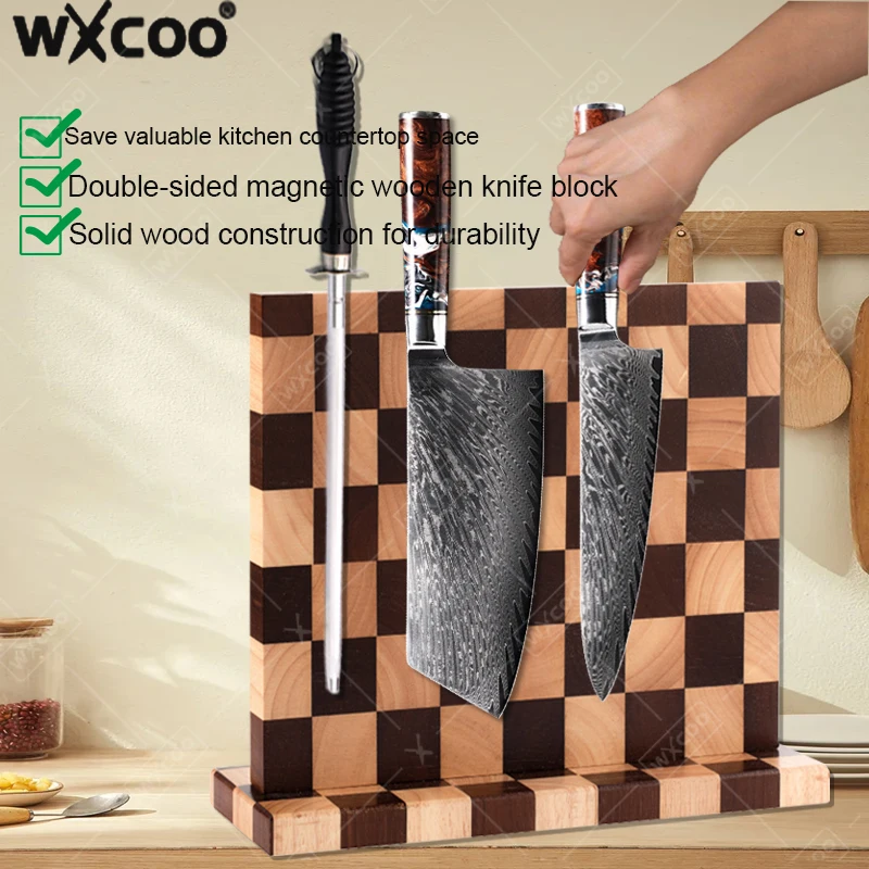 Acacia Wooden Magnetic Knife Block Holder Home Kitchen Magnetic Stands with Strong Enhanced Multifunctional Storage Knife Holder