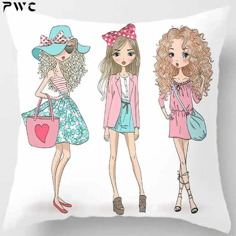 

Cartoon Printed Pillowcase for Girls, Dot, Square, Living Room, Sofa, Children's Room Decoration, 45x45cm