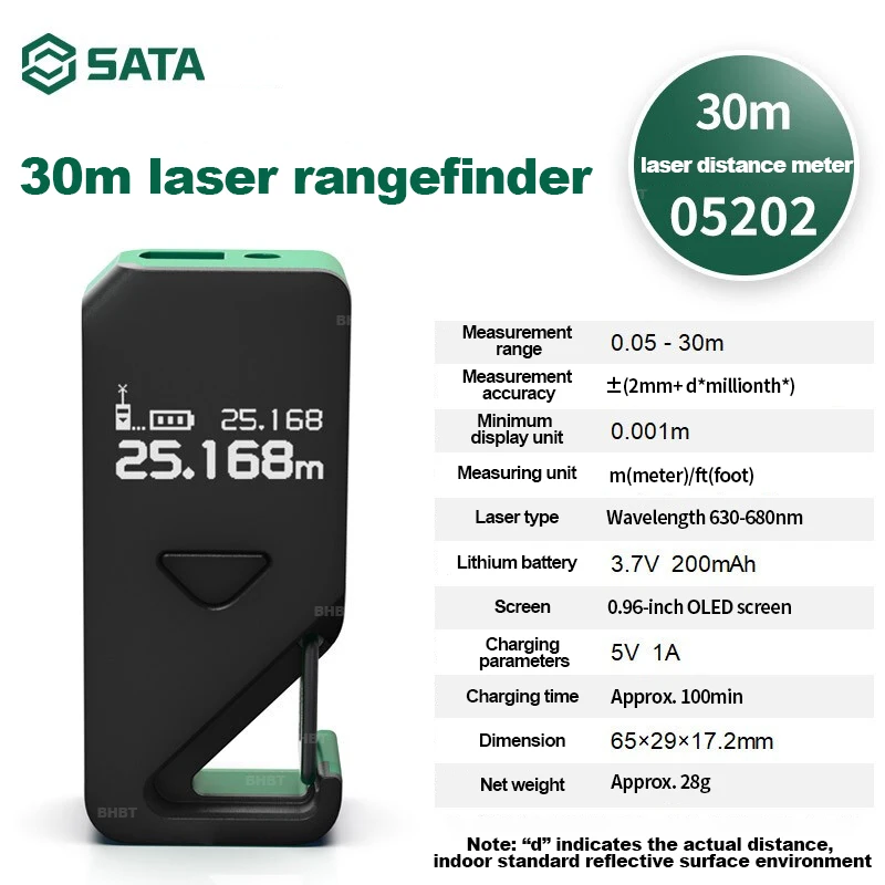 Sata-mini Handheld Rangefinder Eletrônico Régua Laser Tela Oled Alta Precisão Medidor de Distância Ferramentas de Medição Dupla