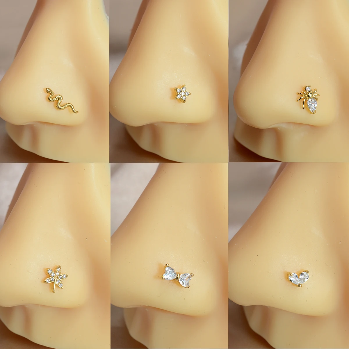 1PC Stainless Steel CZ Nose Ring L Shape Nose Studs Spider Snake Bow Flower Leaf Nostril Nose Piercing Body Jewelry  For Women
