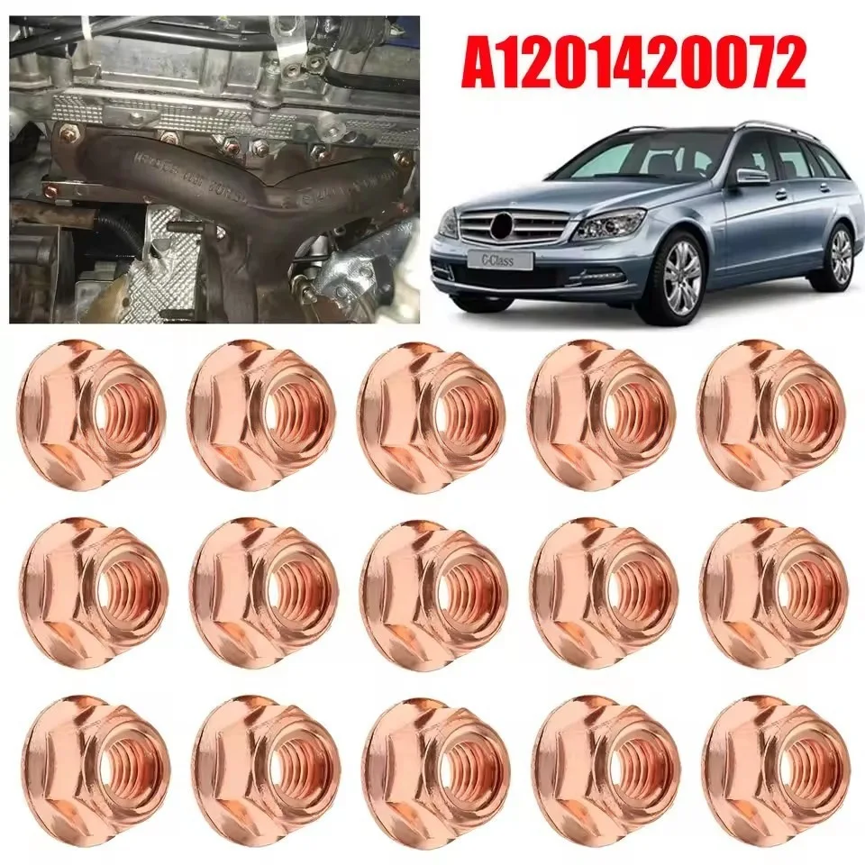 15Pcs M8 Exhaust Manifold Hex Nuts Copper Plated Hex Self Locking Nut A1201420072Car Replacement Parts For BMW 3 Series E30