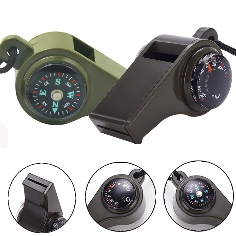 

1/2 шт., уличный свисток, пластиковый многофункциональный свисток 3-в-1, свисток для выживания, компас, термометр, свисток, свисток судьи