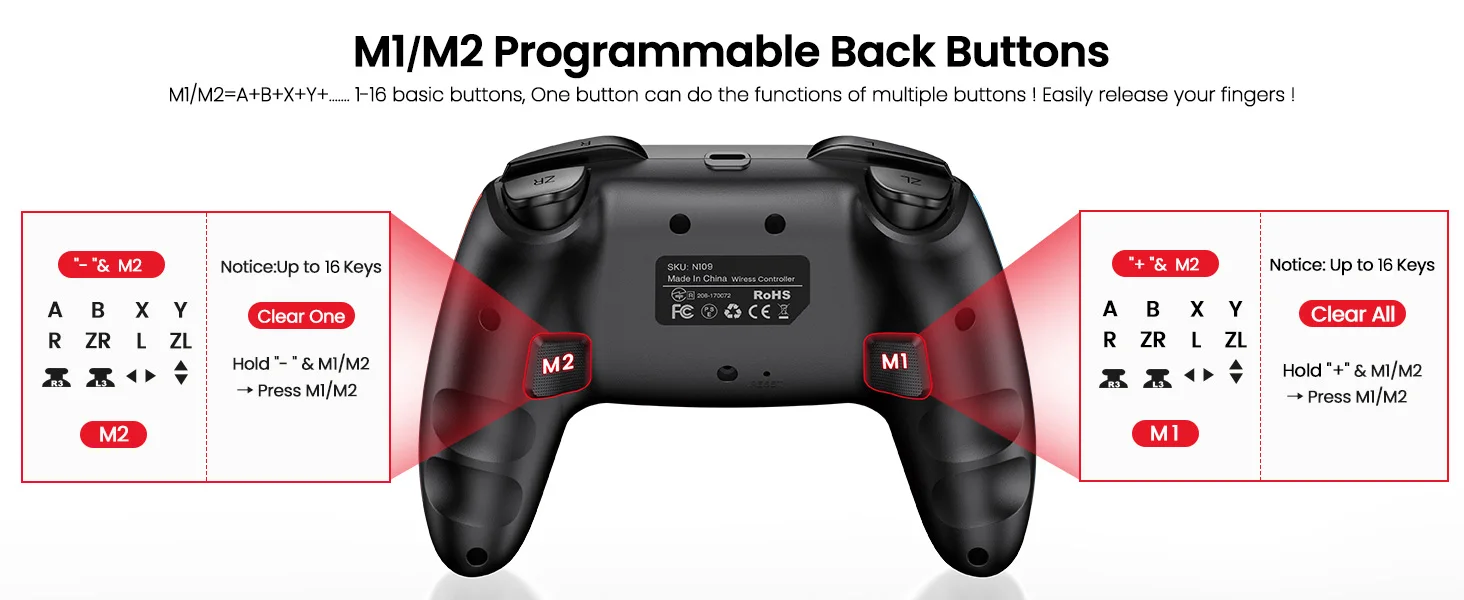 Dinofire Wireless Bluetooth RGB Controller for Nintendo Switch/Switch OLED/Lite Mobile Wired PC Gamepad Multi-Function Joystick