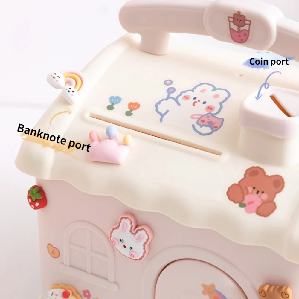 Kawaii Piggy Bank Anime Cartoon Cute Square Money Boxes Piggy Bank with Lock and Key for Notes Children Xmas New Year Toys Gift