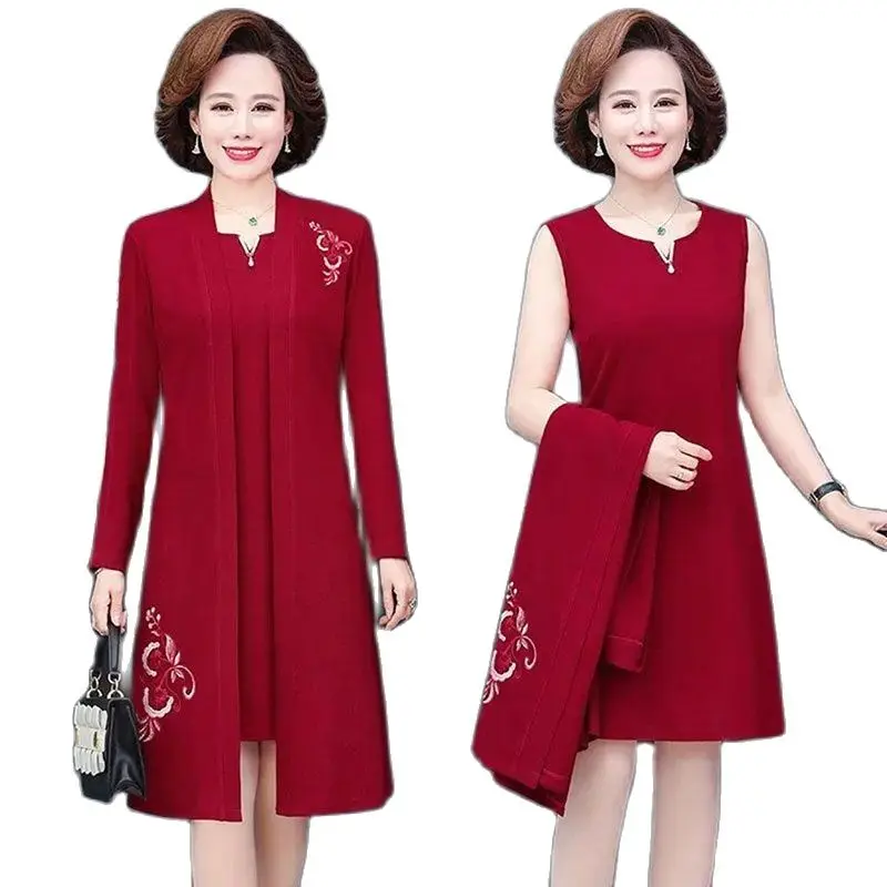 

Fashion Middle-Aged Elderly Women's Dress Spring autumn Cheongsam Dresses Elegant Improved Qipao Dress @ Shawl Coat 2 Piece Set