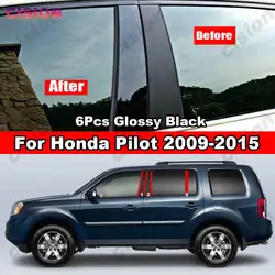 For Honda Pilot 2009-2015 6Pcs Mirror Effect Car Window Door Column B C Pillar Post Cover Trim Glossy Black PC Material Sticker