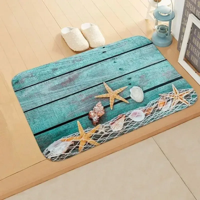 Rustic Ocean‑Style Decor Doormat, Retro Beach Seaside Element Art Printed Floor Mat for Entryway Porch Indoor Home Decoration