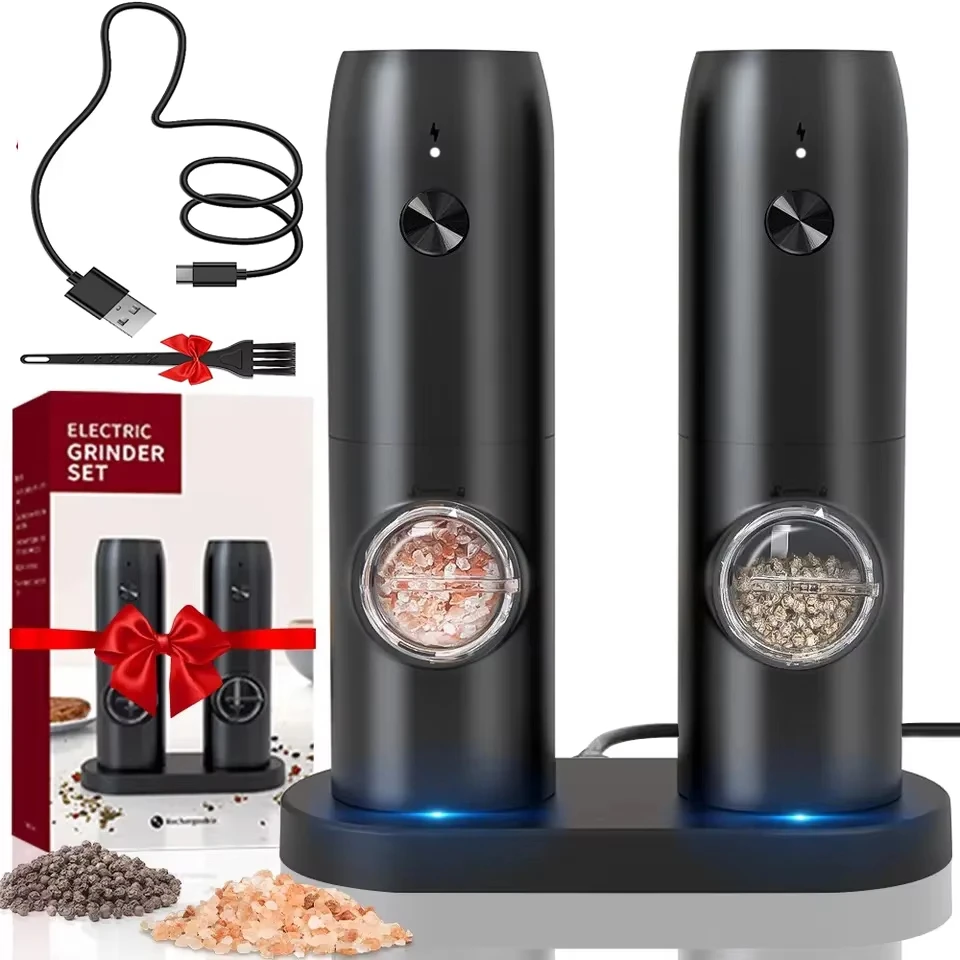 USB wiederaufladbare elektrische Salz- und Pfeffermühle, einstellbare Grobheit, große Kapazität, automatische Gewürzmühle, Küchenkochwerkzeug