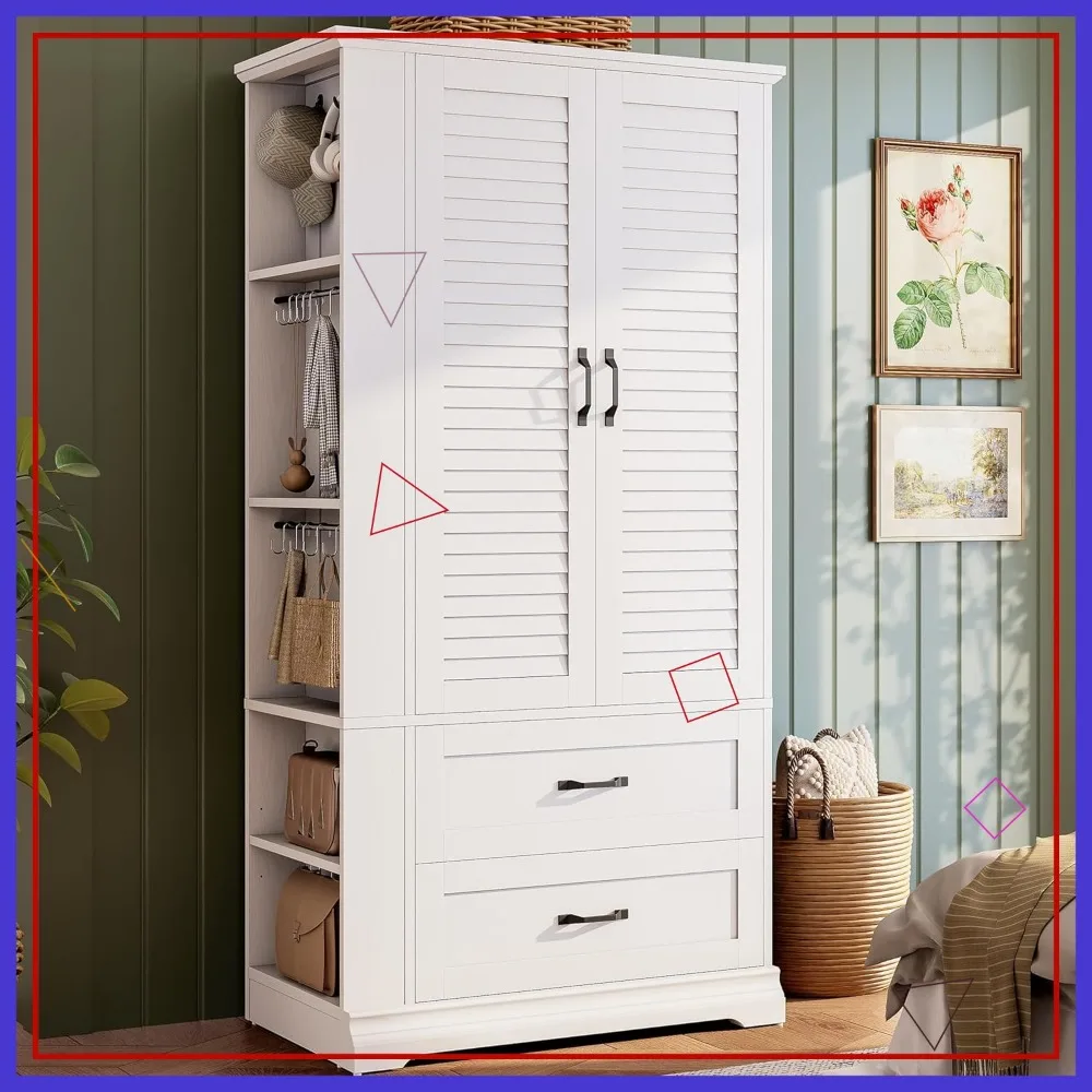 70,87" weißer Holzschrank mit Türen, Schubladen und Regalen, freistehender Schrank zur Aufbewahrung im Schlafzimmer