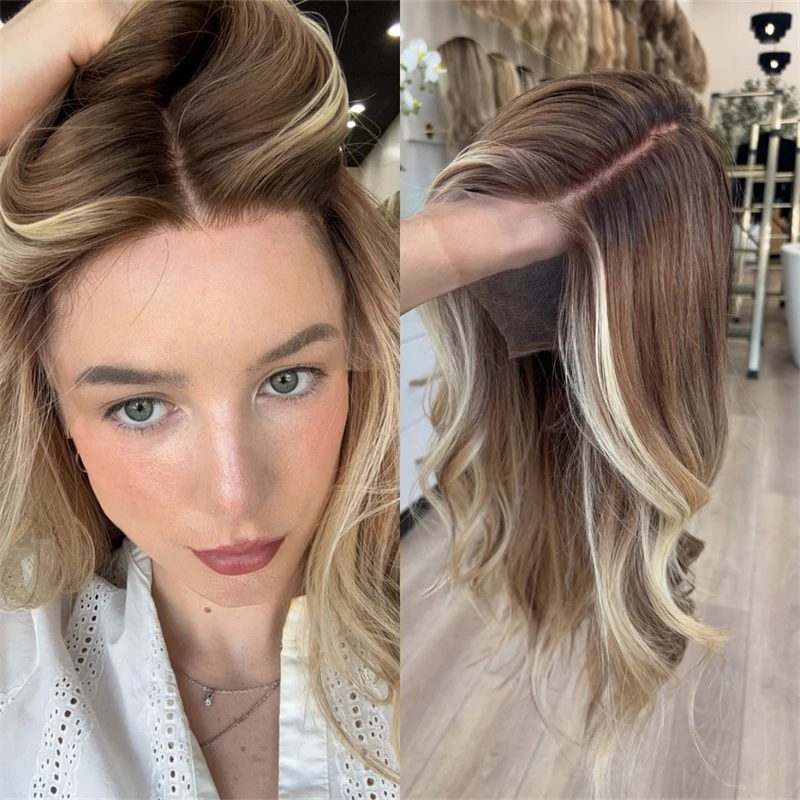

Women's Wig 26 Inches Ombre Brown Blonde Balayage Luxury Synthetic Lace Front Wig 13x4 Free Part HD Invisible Lace Front Wig