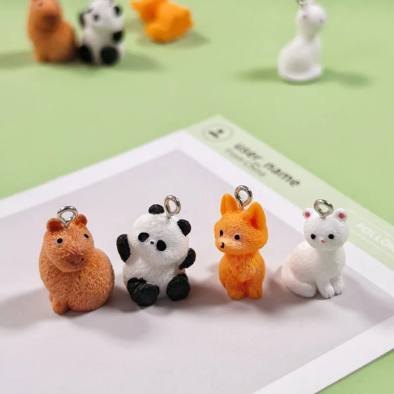 New arrived 50pcs/lot color pattern print animals cartoon cats fox Panda shape resin beads diy jewelry garment hair accessory