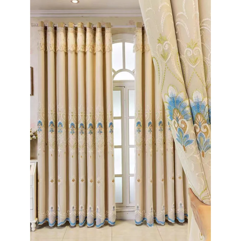 Custom. [Double-Layer Design] European High-End Thick Shading Curtain Embroidered Cloth Yarn Double-Layer Integrated Embroidery