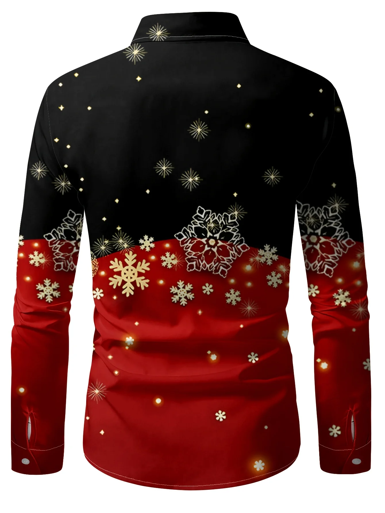 Men Long Sleeve Christmas Shirt Black Red Gold Snowflake Print Button Down Holiday Casual