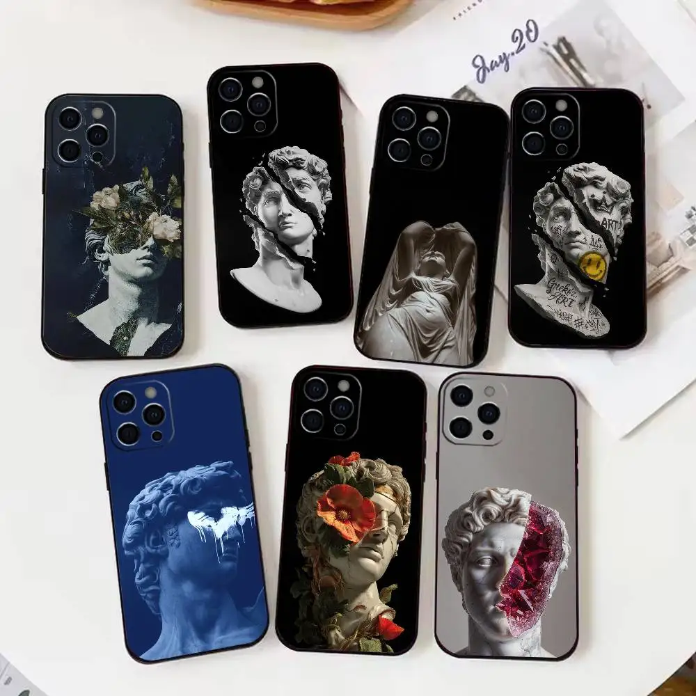 

3D Stereo Sculpture Phone Case Silicone Soft For IPhone 17 16 15 14 13 12 11 X XR Plus Pro Max Plus