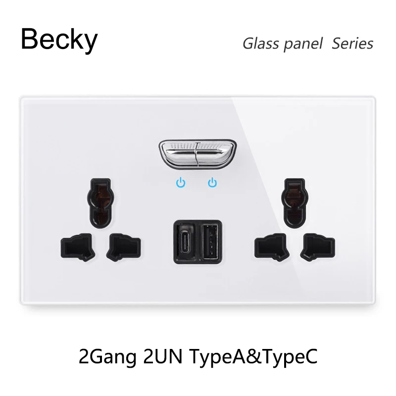 146 13a Reset Toggle Tempered Glass 2Gang UK Socket Switch Combination Panel Power Socket Office Hotel Home Villa Decoration image 3