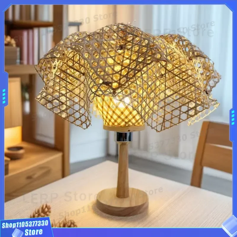 Modern Bamboo Table Lamp for Living Room Easter Home Decoration Natural Wood Desk Light Minimalist Design Bedside Reading