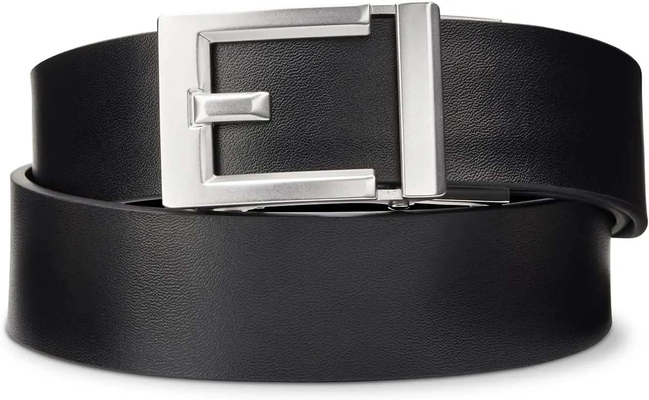 Men's Vegan Leather Track Belt with Nickel Buckle, Smooth Design for Casual Wear