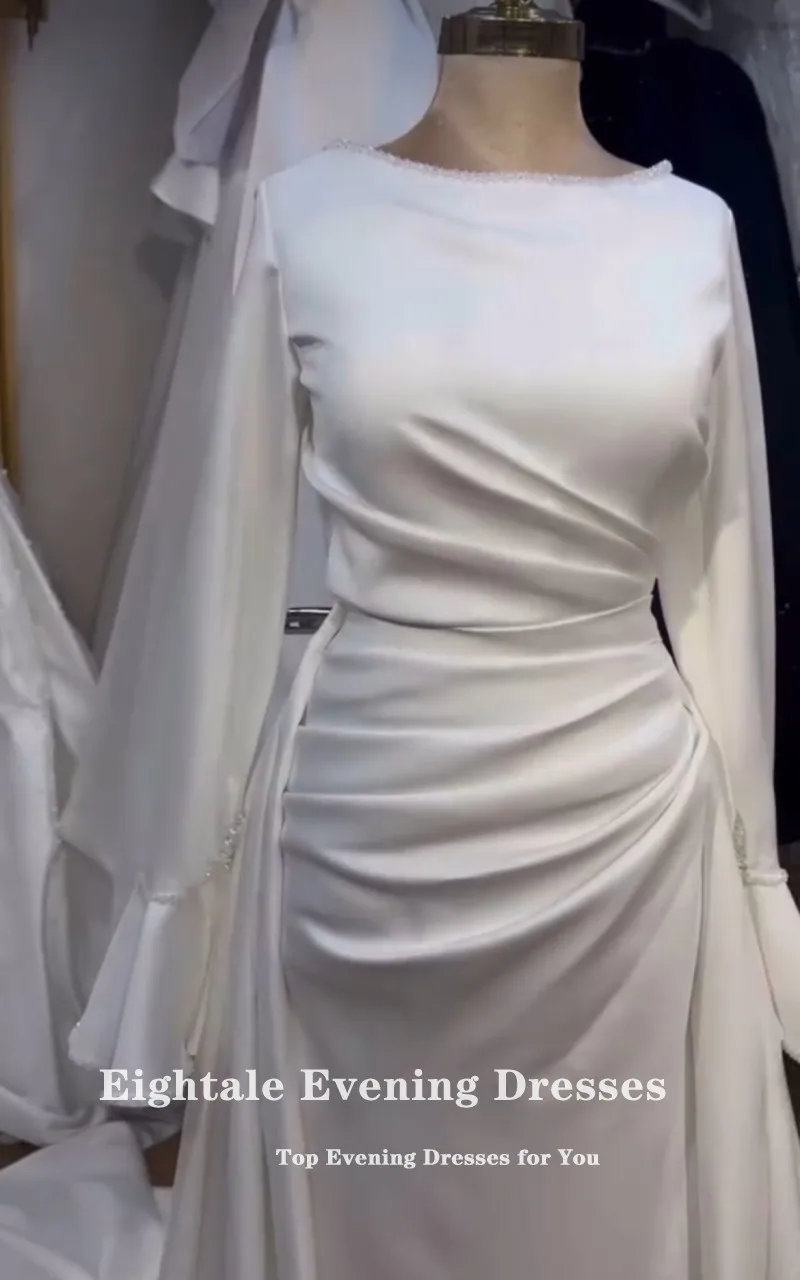 Abito da sposa arabo Eightale Abito da sposa personalizzato con o-collo avorio maniche lunghe con perline Abito da sposa con sirena musulmana