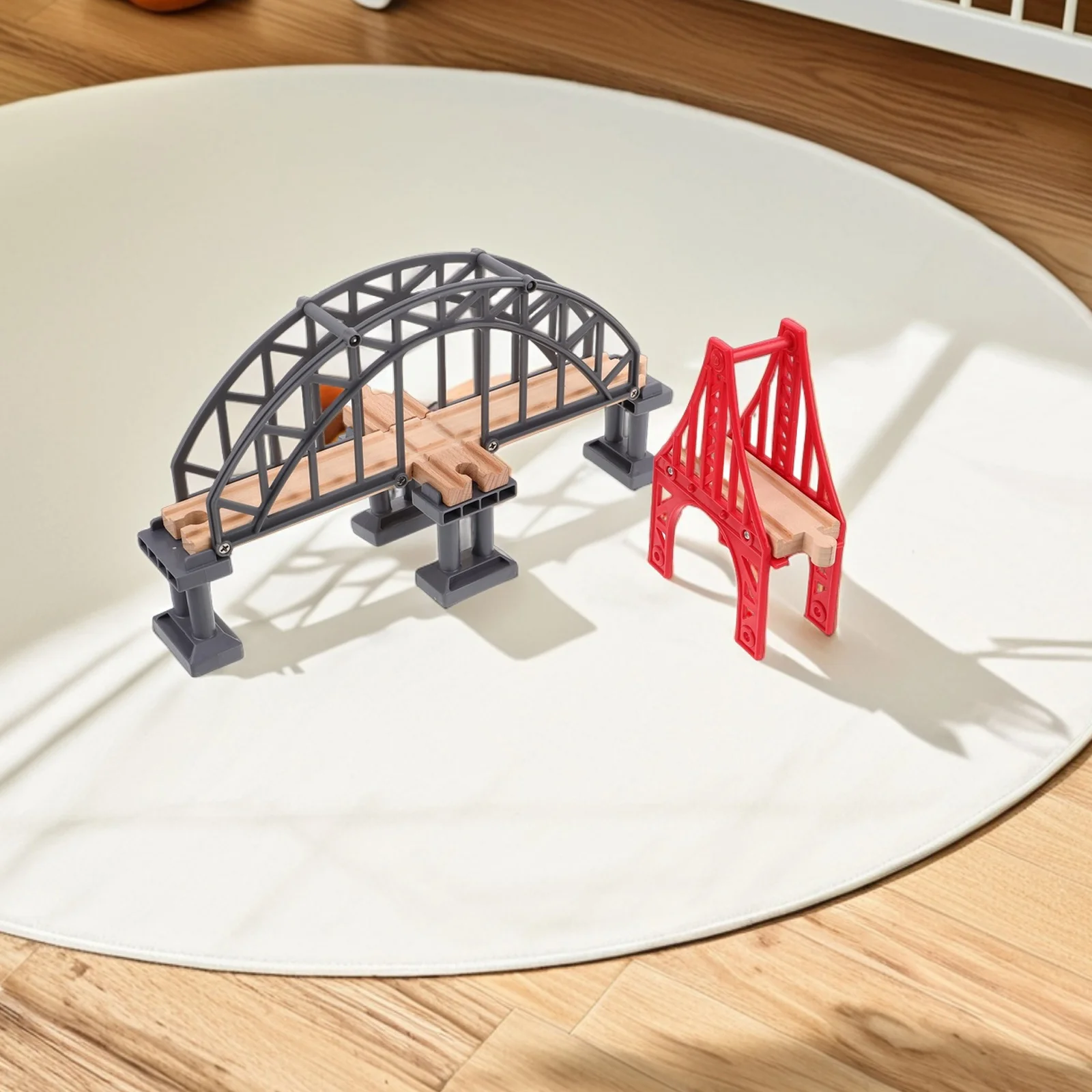 2pcs Track Bridge For Wooden Railway Tracks, Wood Plastic Train Bridge Accessories, Educational Play Scene Pieces, Layout