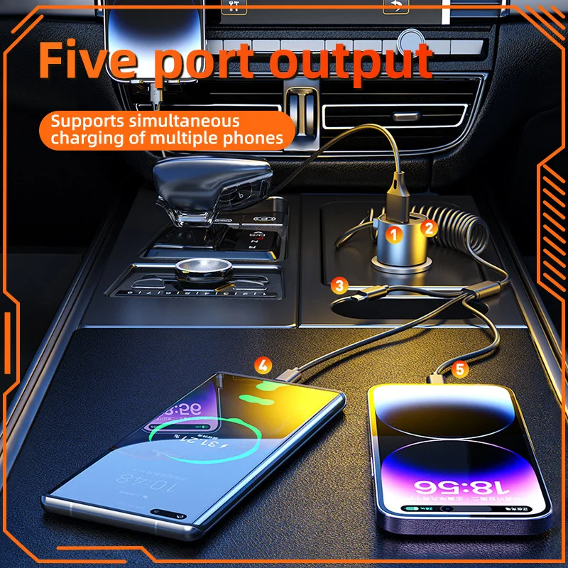 K15 شاحن سيارة جديد معدني USB شحن سريع مع كابل زنبركي تلسكوبي دعم واحد ثلاثة شاحن الهاتف المحمول بالجملة