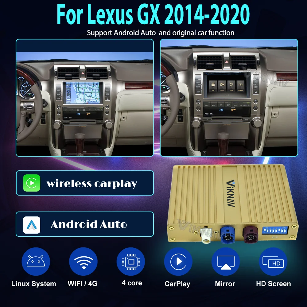 Android Auto Decoder Box For Lexus GX GX460 GX550 2014-2020 Wireless Carplay  Linux Interface Mirror Link Air Play