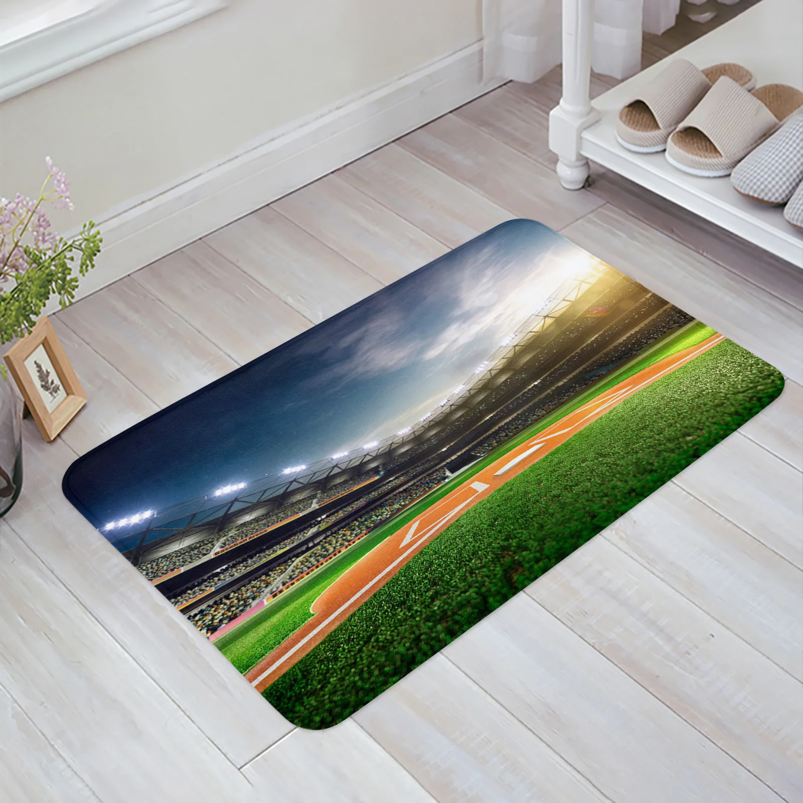 Football Field Spectator Green Grass Kitchen Floor Mat Living Room Decor Carpet Home Hallway Entrance Doormat Anti Slip Rug