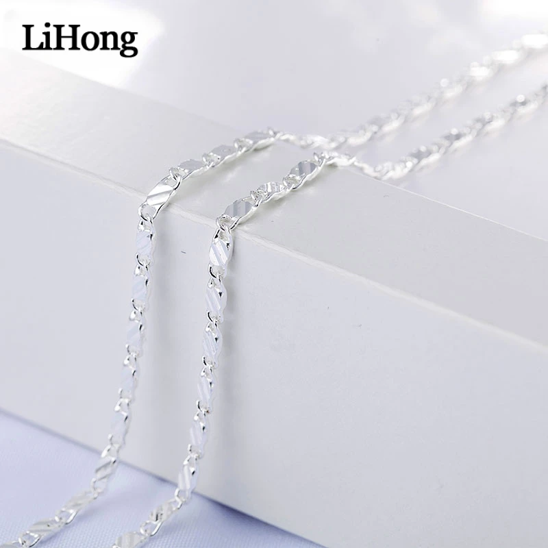 

LiHong 925 Sterling Silver 16/18/20/22/24/26/28/30 Inch 2mm Charm Chain Necklace For Women Man Fashion Wedding Party Jewelry