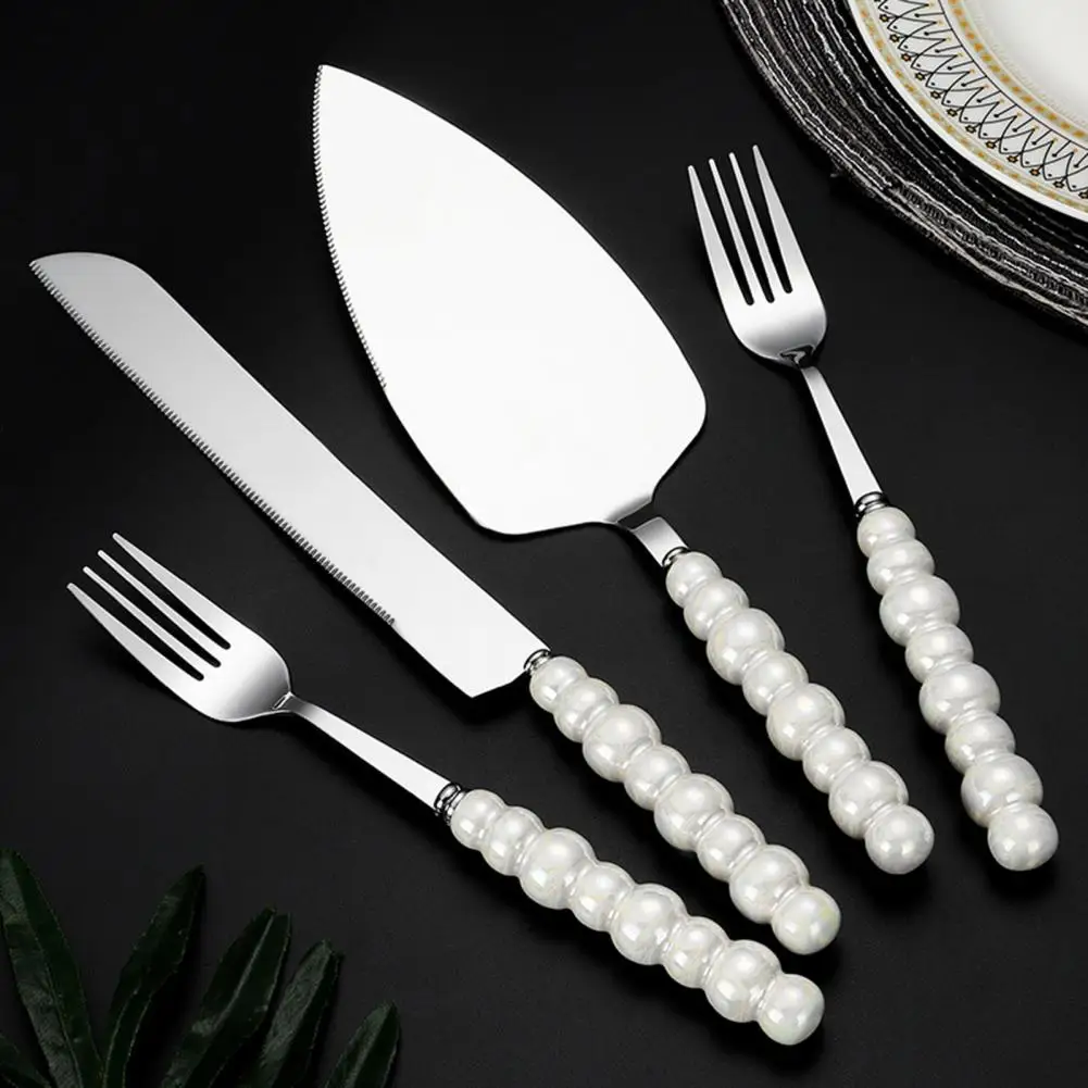 Creative Pearl Ceramic Handle Cake Knife and Spatula Set Steel Stainless Cheese Slicer Pizza Knife Dessert Fork