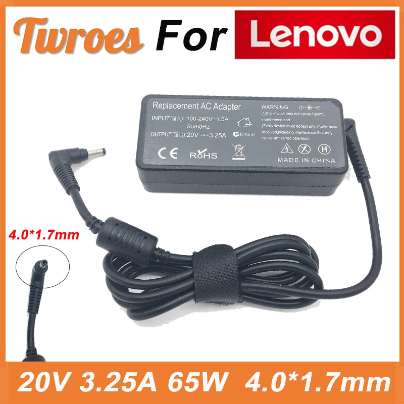 

AC Laptop Charger 20V 3.25A 65W 4.0*1.7mm For Lenovo IdeaPad 330s 320 100-15 B50-10 YOGA 710 510-14ISK Redmibook 14 13 Adapter