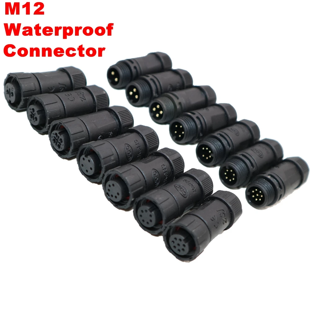 1 pcs Male Female Plugs M12 for for Led Light Waterproof Electrical Cable Connector Plug Socket  2 3 4 5 6 7 8 Pins