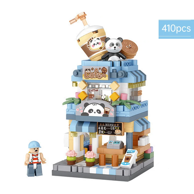 Stadt Street View Baustein Set DIY Eis Kaffee Blumenladen Modellbau Spielzeug ideal für Wohnkultur und Weihnachts geschenke – Detail 1