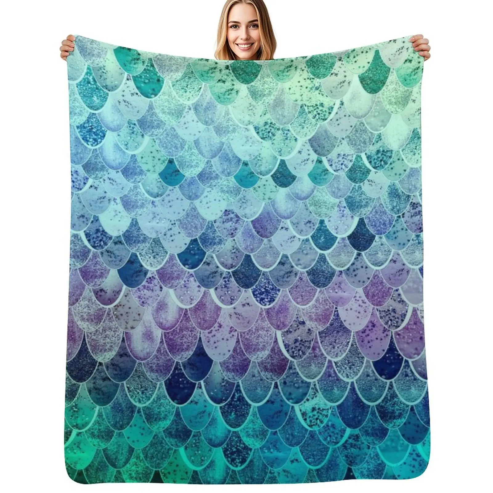MAGIC MERMAID RAINBOW Throw Blanket Color Fast Cozy Throw Blanket