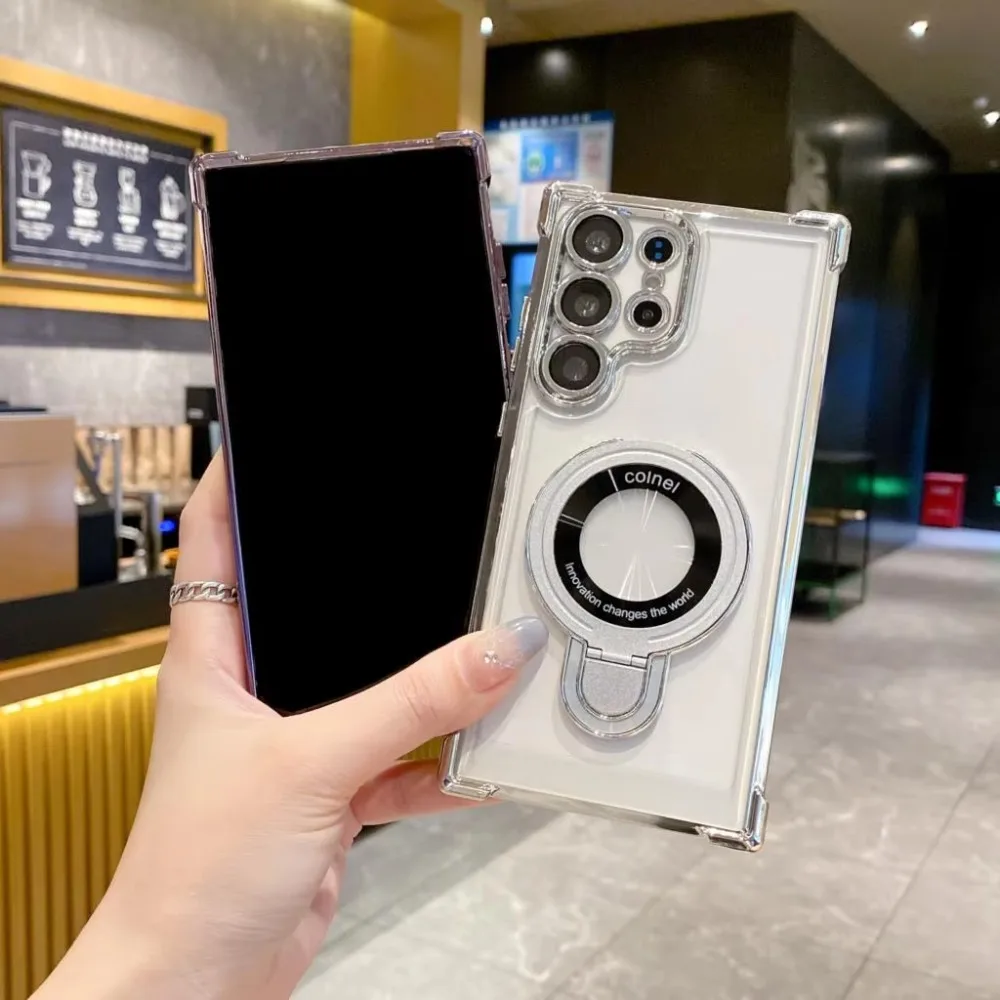 Stylish 360° Magnetic Ring Stand Clear Case for Samsung Galaxy S26 S25 S24 S23 S22 Ultra Plus Camera Protection Anti-Drop Cover